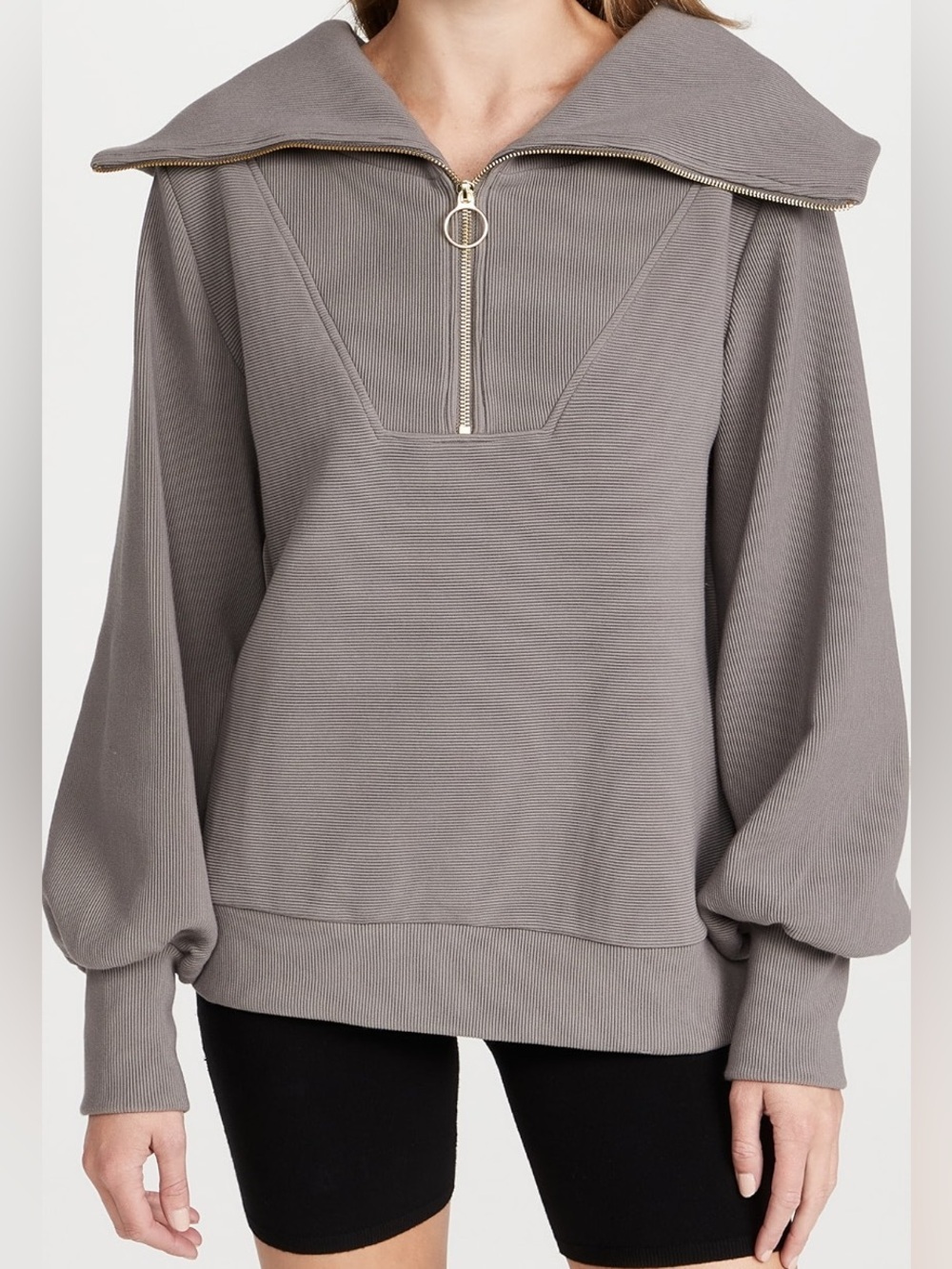 Varley Vine ribbed jersey half-zip sweatshirt
